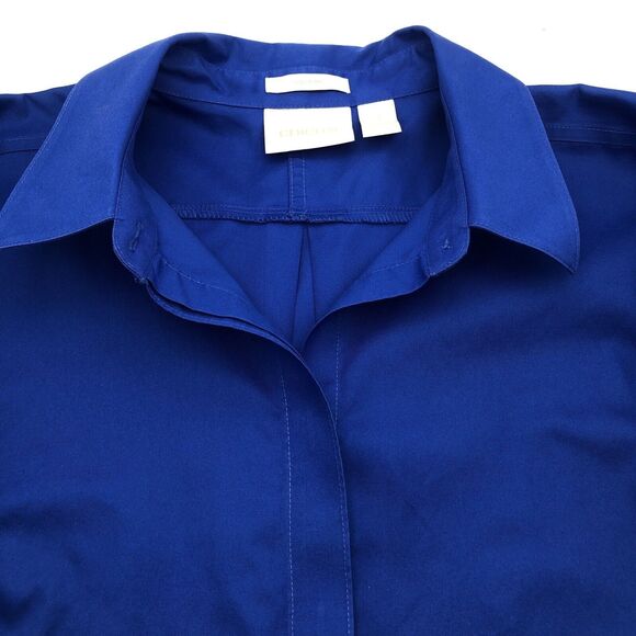 CHICO’S Blue Cotton 3/4 Sleeve Button Down Celisa Shirt Size 1 - Picture 5 of 9